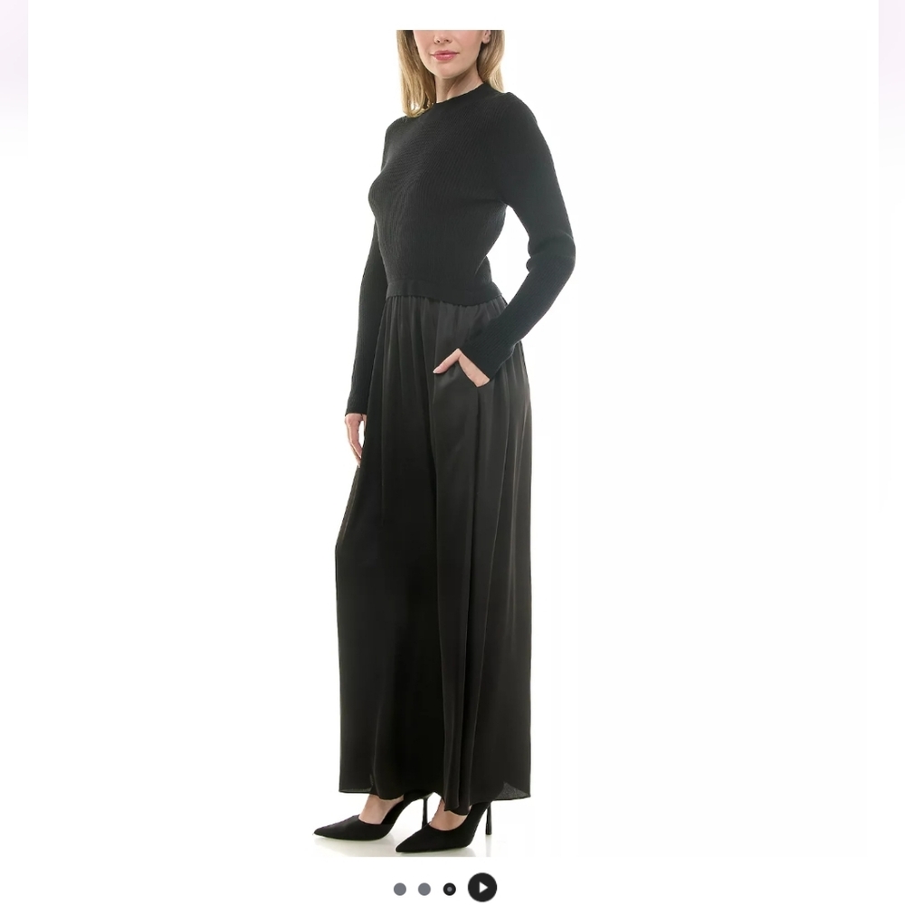 Taylor Forest Green Satin Skirt Sweater Dress - Picture 9 of 11